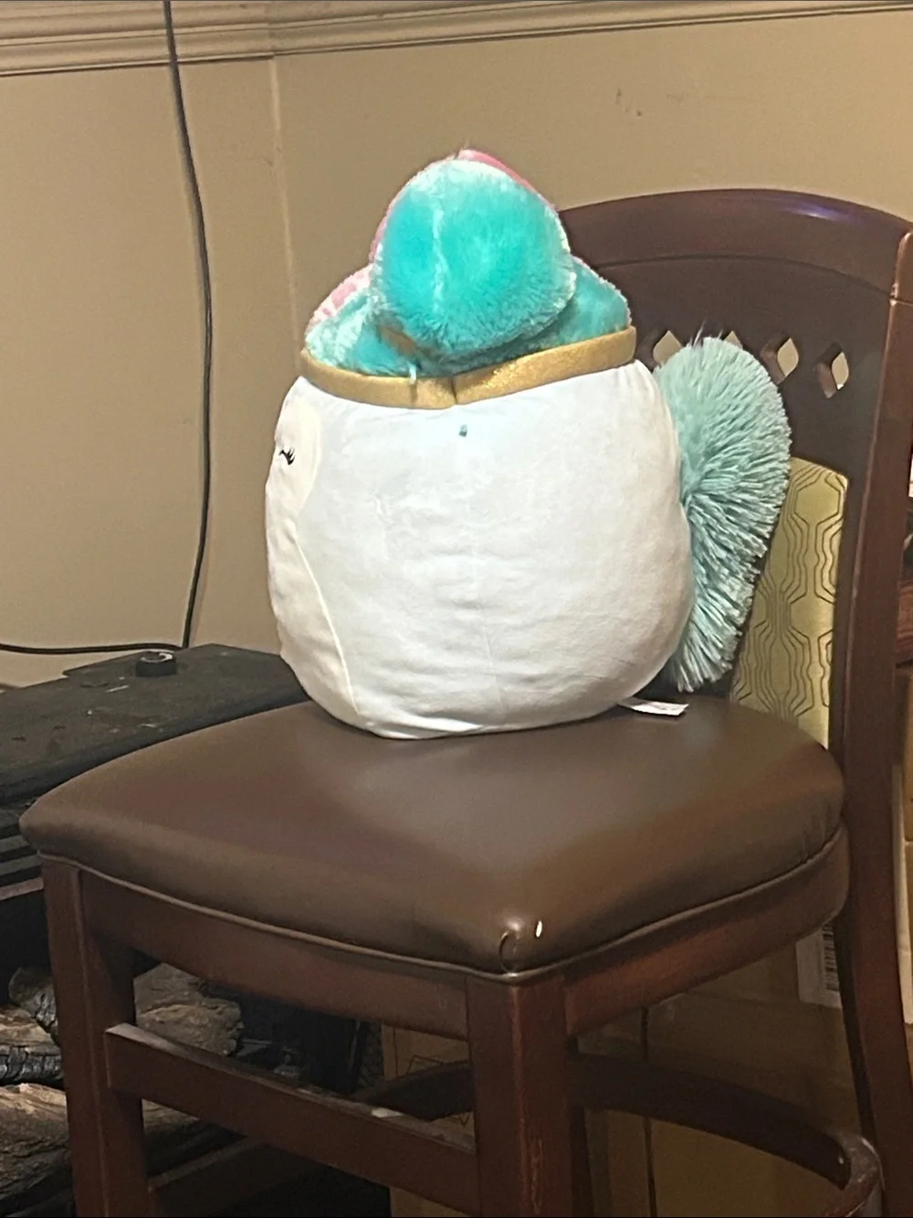 Squishmallows Plush Lyric SquirrPillow with Pink and Teal Pom Poms and Gold Trim